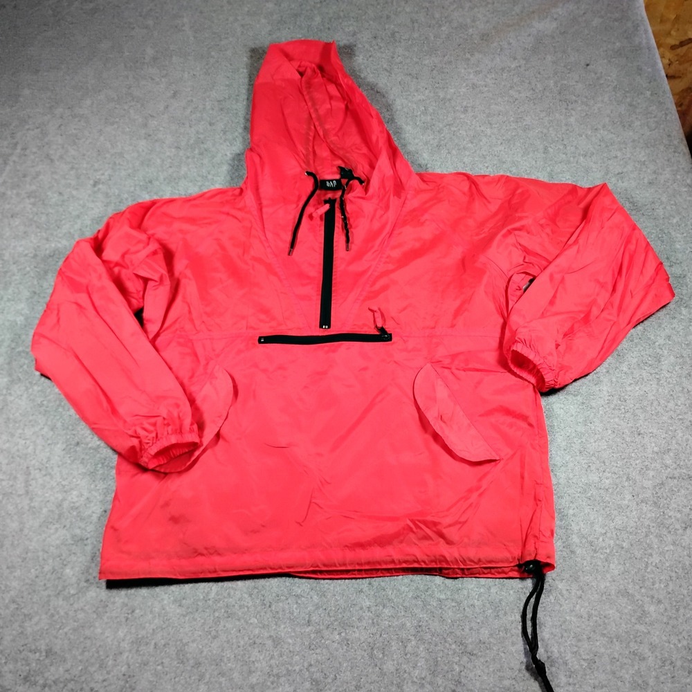 Vintage GAP Mens Red Nylon Hooded‎ Anorak Pullover Windbreaker Jacket Small
